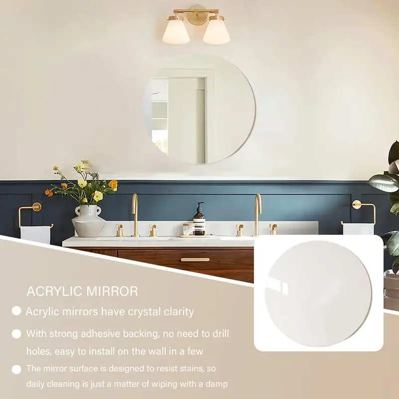 Acrylic Mirrors For Wall HD Round Makeup Mirror Stickers Adhesive Bathroom Vanity Mirrors Waterproof Room Wall Decor For