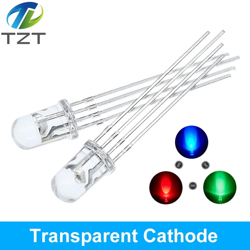 DIYTZT 10 قطعة 5 مللي متر RGB LED الكاثود المشترك/الأنود المشترك ثلاثي الألوان الثنائيات الباعثة للضوء f5 RGB منتشر/تسليط الضوء على شفاف #3