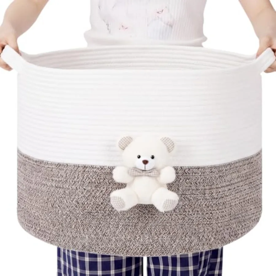 

Extra Large Basket 20"x14", Woven Baby Laundry Blanket Basket Toy Box with Handle Storage, Blanket Storage for Living Room Nurs