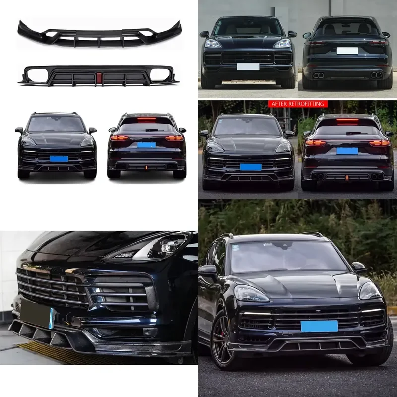 for 2018-2023 Porsche Cayenne Coupe Carbon Fiber Front Lip Rear Lip Body Kit Upgrade Modified Accessories