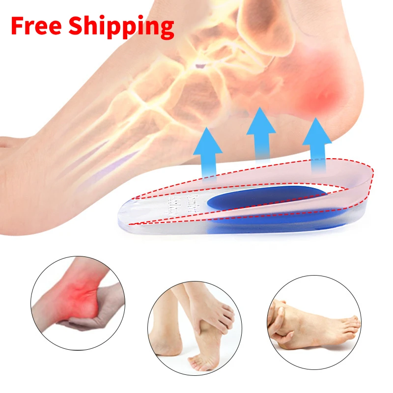 

2pieces=1pair Silicone Heel Spurs Plantar Fasciitis Foot Pain Relief Gel Insoles Correction Massager Half Pad Height Increase