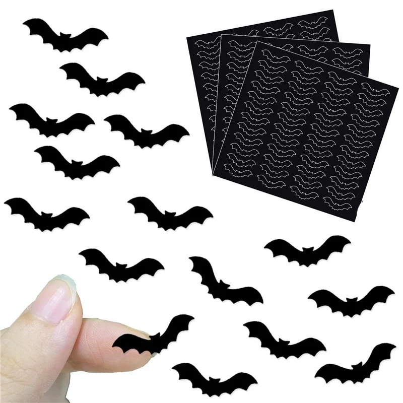 10 Blatt 480 Stück Mini-Halloween-Fledermaus-Aufkleber, schwarz, niedliche Kawaii-Halloween-Aufkleber, DIY-Tasse, Schreibwaren-Aufkleber, Zuhause, Halloween-Dekoration