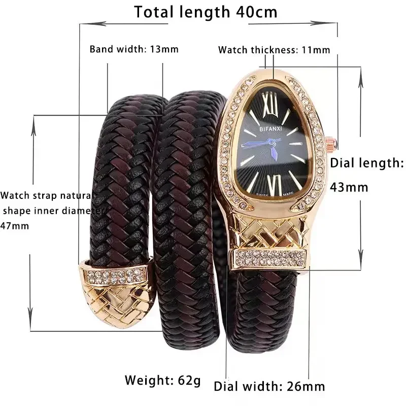 Snake Shaped Fashion Quartz Watch Women's Diamond Inlaid Leather Women's Watch Strap Light Luxury Bracelet Student Watch