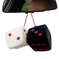 Fuzzy Plush Dice Retro Square Hanging Mirror Auto Rearview Mirror Plush Dice Cube Ornament car Rearview Mirror Hanging Ornament