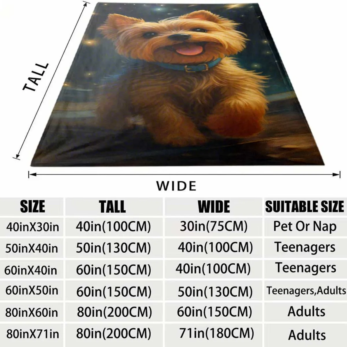Kawaii Yorkshire Terrier Dog Flannel Blanket Soft Comfortable Throw Blanket Pet Animal Art Print Blanket Holiday Birthday Gift
