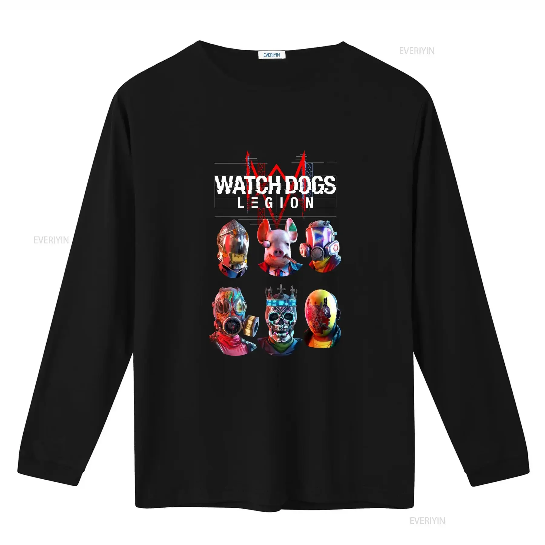 Watch Dogs Legion Adult T Shirt Six Unique Figure Heads Under Static Logo Design vintage Washed Unisex Versatile Stylish