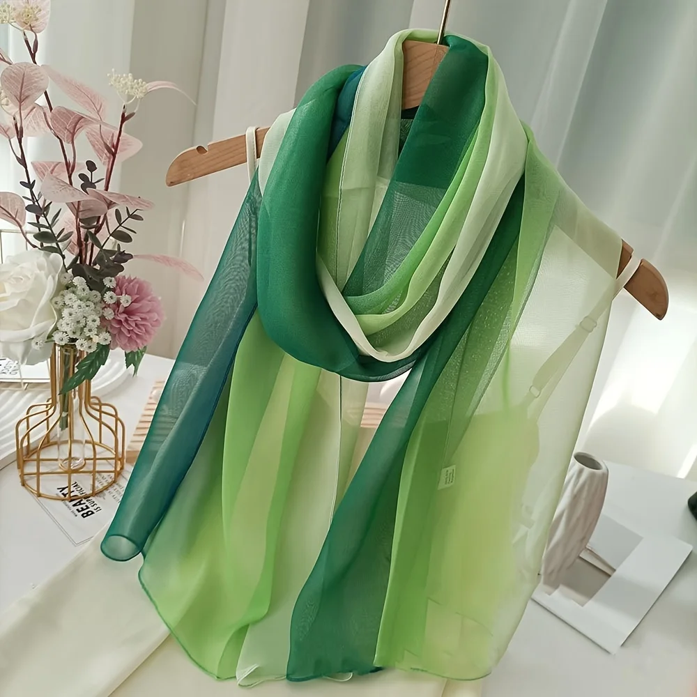 Gradient Color Print Design Women Silk Scarf Shawl Elegant Headscarf Convinient Bandage Hijabs Chiffon Muslim Wrap Scarves view 3