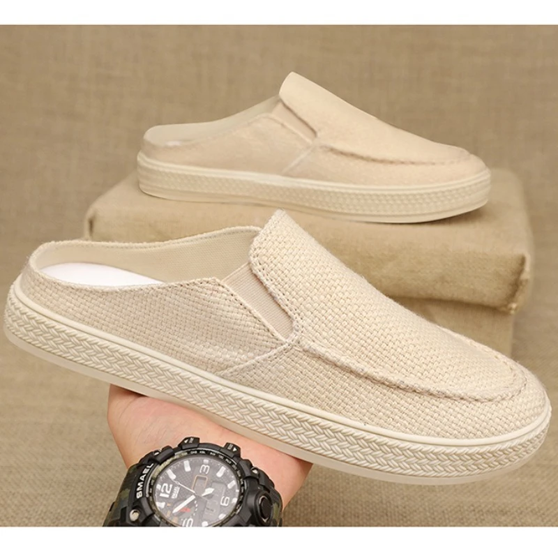 2025 Men's Slip-On Canvas Slides Beijing Heritage Layered Sole Casual Shoes Breathable Summer Streetwear Footwear for Trendy Men