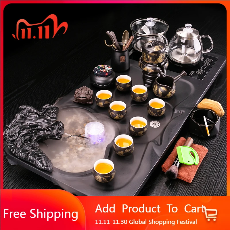 

Black Serving Tea Tray Accessories Decorative Luxury Pot Drainage Tea Tray Vintage Rectangle Living Room Bandejas Home Products