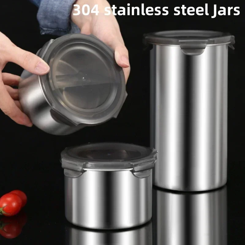 500/900/1400ml Stainless Steel Sealed Fresh Grain Vegetable Coffee Pasta Fruit Food Dispenser Kitchen Storage Container Jar,1pcs