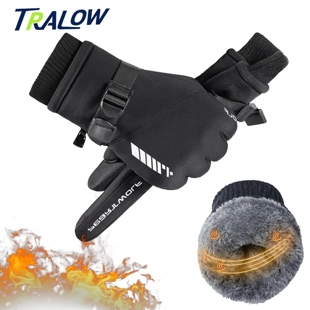 TRALOW Men Women Winter Touchscreen Gloves, Thick Fleece Lined Anti-slip Water Resistant Gloves for Cycling Motorcycle Skiing