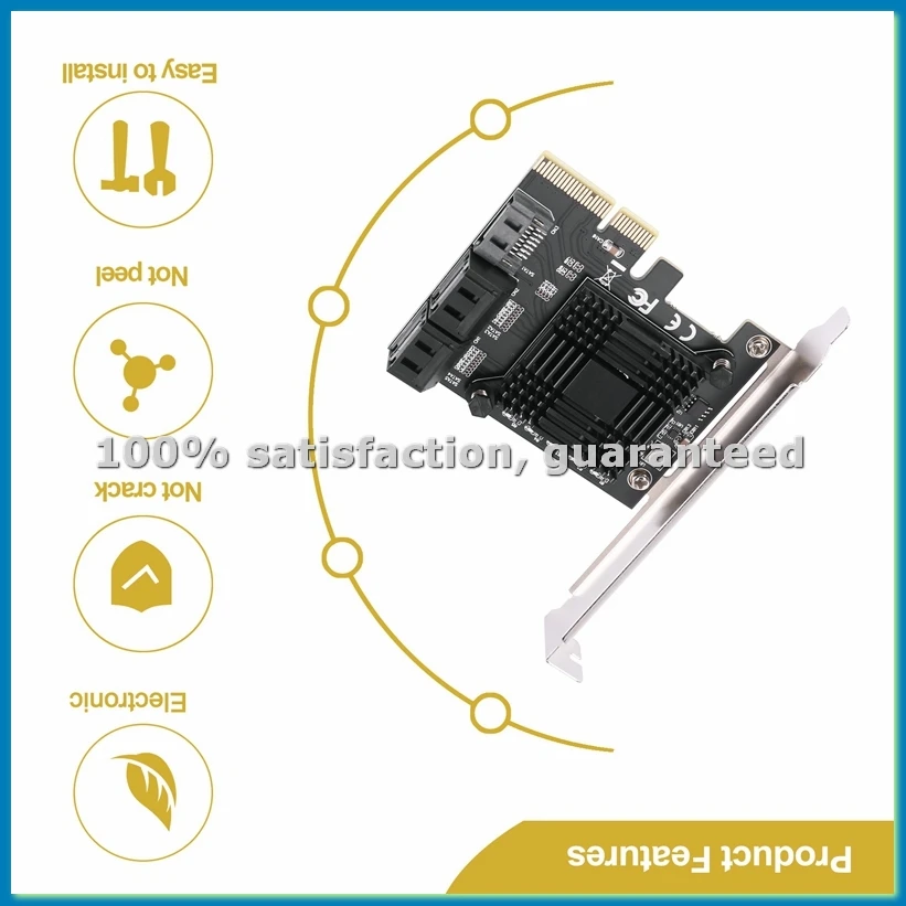 PCIE to 5-Port SATA III 6 Gbps SATA Controller Expansion Card Computer Chassis Adapter Card JMB585 with 5 Cables-VVNB