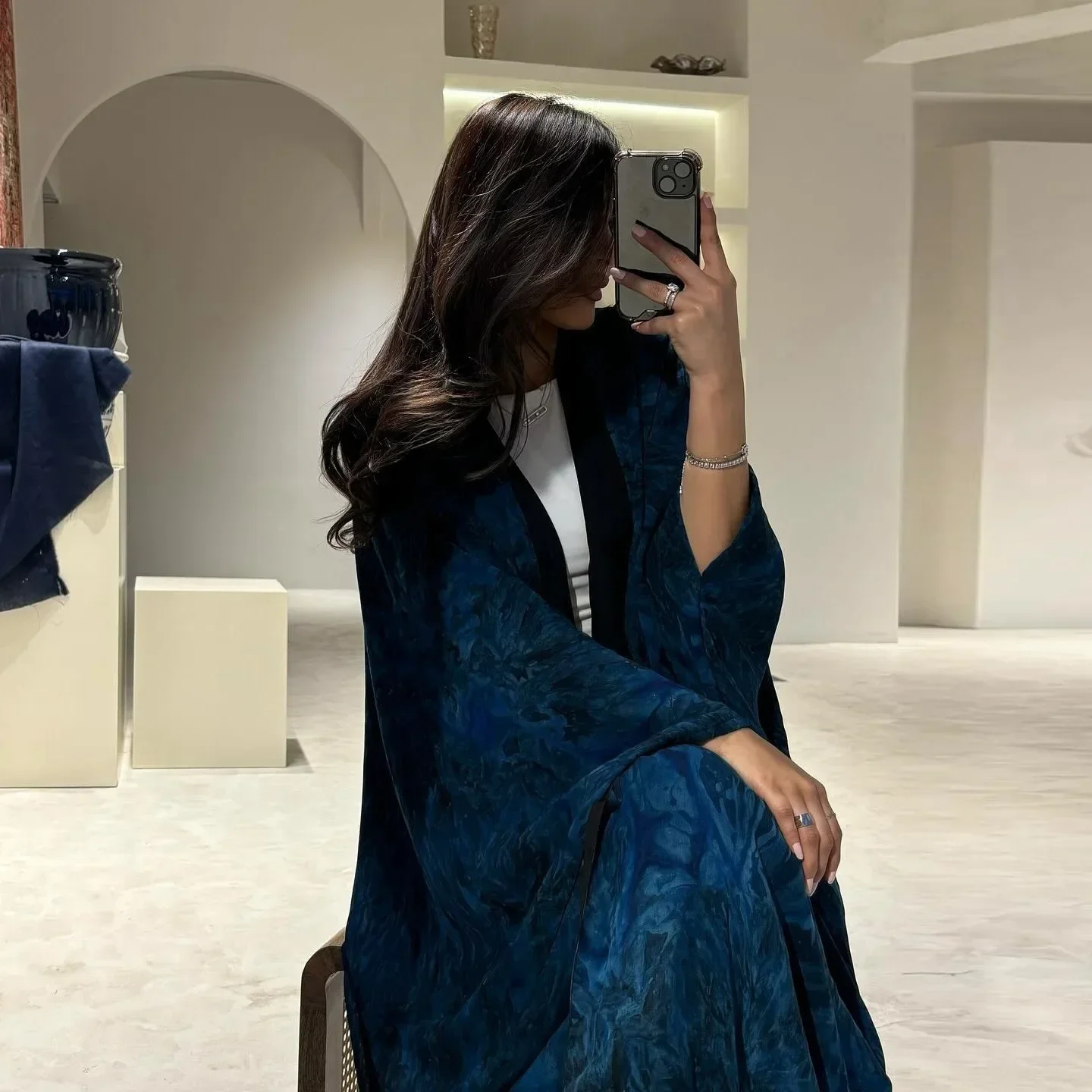 Chiffon Print Open Abaya Kimono Muslim Dress Tie Dye Abayas for Women Dubai Luxury Turkey Islamic Modest Clothes Kaftan Jalabiya