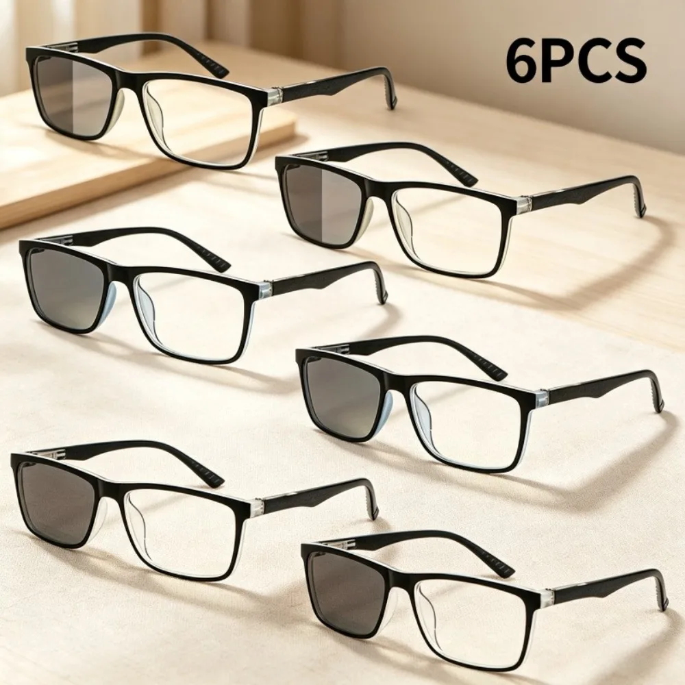 6-Pack Men's Photochromic Reading Glasses Square Full Frame Glasses Lightweight Spring Hinge Reader Comfortable Spring Hinge Reading Glasses Christmas Halloween Gifts Recommended