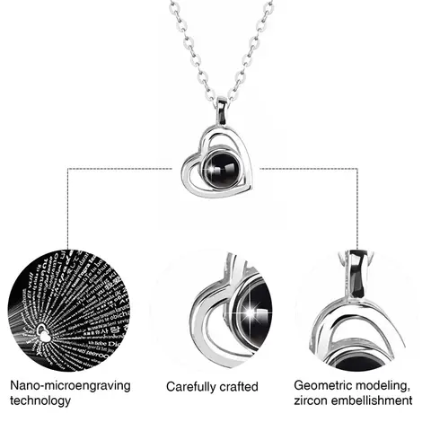 Anpassat fotoprojektionshalsband med bild inuti Jag älskar dig-halsband 100 språk personligt hjärthänge halsband gåva 10 best sales anpassat halsband - №9