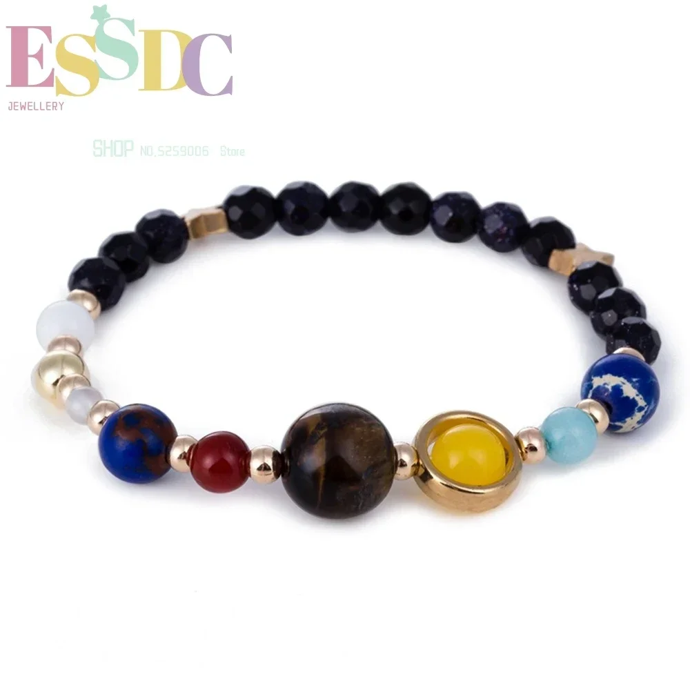 Cosmic Milky Way Solar System Eight Planets Beaded Elastic Bracelet Natural Stone Personality Guard Star Fashion Jewelry  Lady