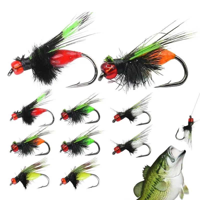 

Dry Fly Fishing Fly 10pcs 3D Trout Fly Assortment Dry Topwater Fishing Lures Animated Saltwater Fishing Fly Kit For Bass Trout