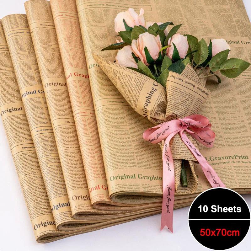 

10 Sheets English Newspaper Kraft Wrapping Paper for Flower Bouquet Gift DIY Handmade Flowers Gifts Packaging Material