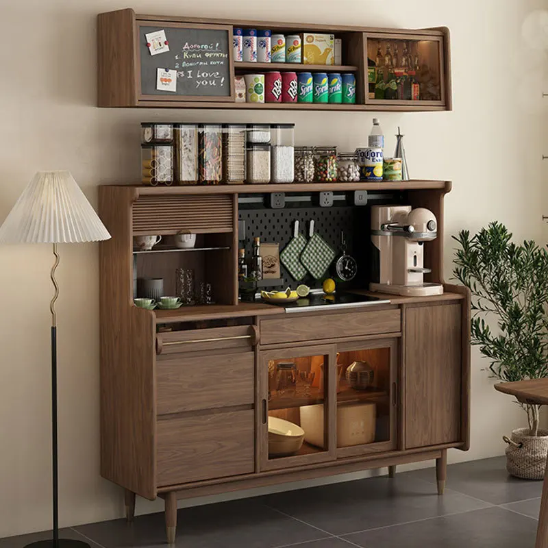 Nordic black walnut all-solid wood side locker, multi-layer storage simple kitchen multi-functional locker