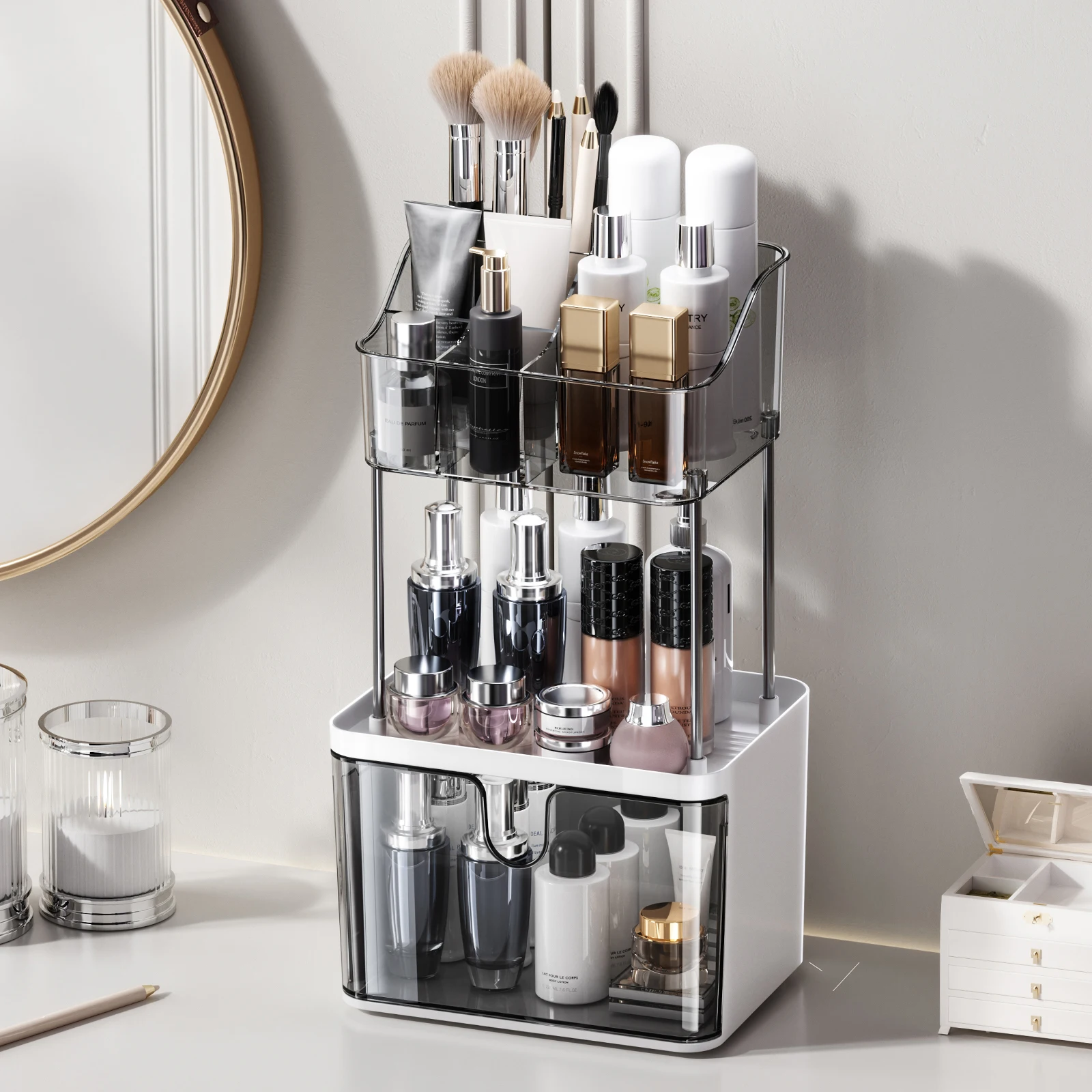 Bathroom Storage Holder Multifunctional Drawer Mini Double-layer Makeup Rack Skincare Lipstick Perfume  Cosmetic Organizer Shelf