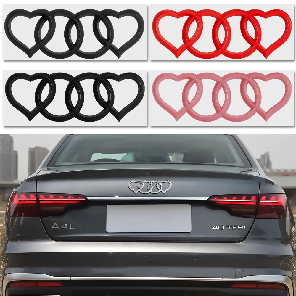 ABS Herzförmige Vier-Ringe-Auto-Heckklappen-Emblem-Aufkleber Dekoration für Audi A1 A2 A3 A4 8P Q8 A6 A7 Q3 Q5 Q7 Zubehör
