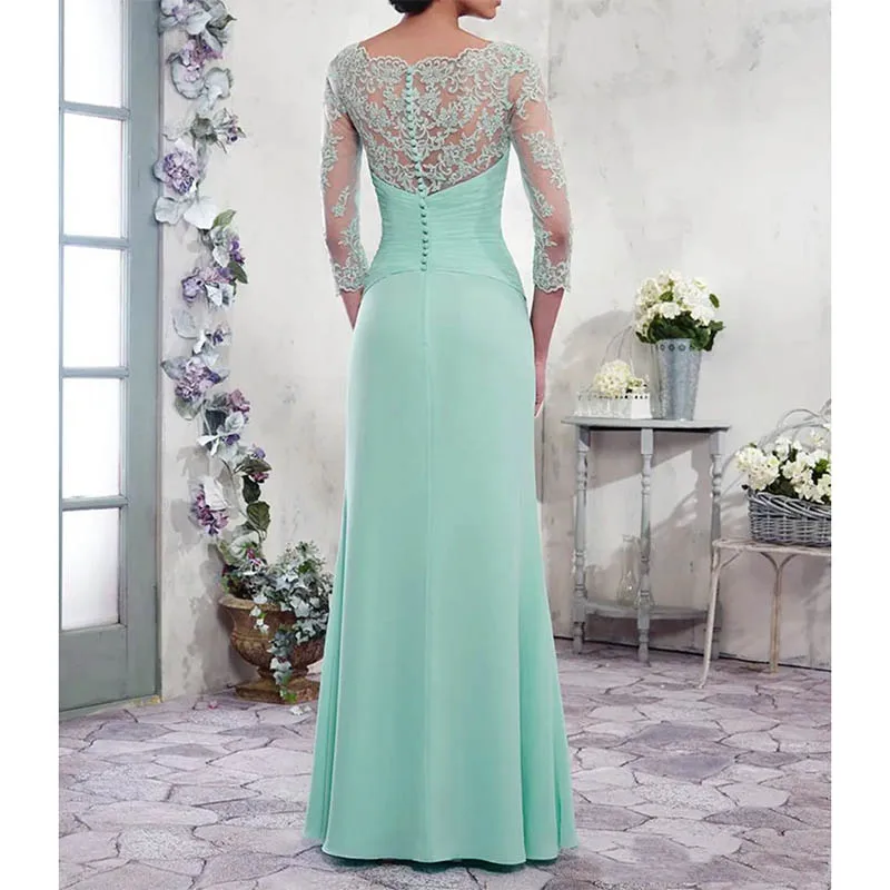 Vestidos elegantes de gasa personalizados para madre de la novia, vestidos formales de corte A con botones, vestidos de noche plisados en la espalda, novedad