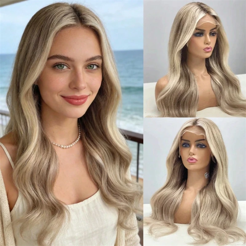 ombre-blonde-mix-brown-highlight-synthetic-wig-museum-cosplay-party-costume-wig-natural-wave-wig-high-quality-wig-free-part-wig