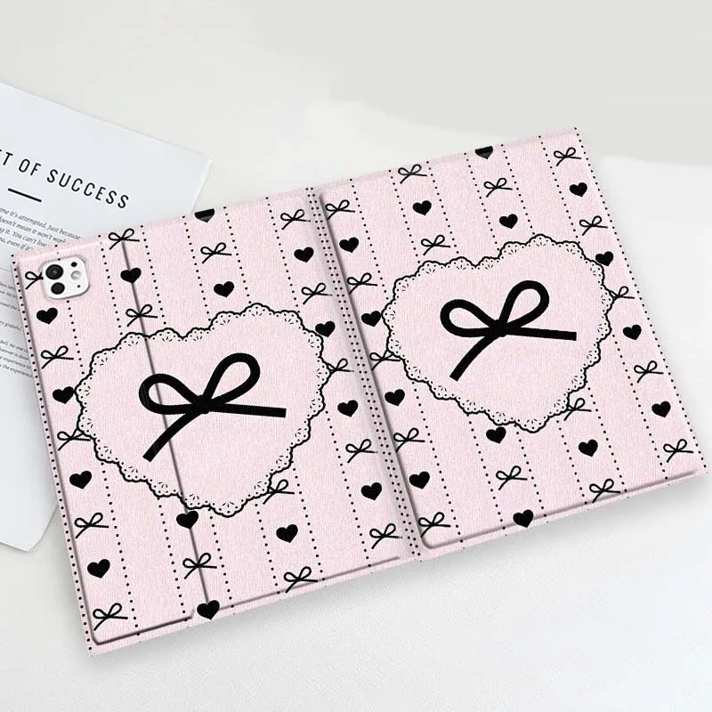 Cartoon Bowknot Stripe Pattern Cover For iPad Pro Mini Air 1 2 3 4 5 6 7 10 11 th 8 9 gen 11 M4 M5 Foldable Tablet Case