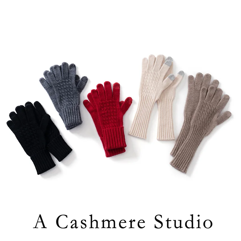 Women Quality Cashmere Gloves Cable Knit Touchscreen Finger Hole Winter Autumn Warm Wrist Length Classic Gloves Female Mitten
