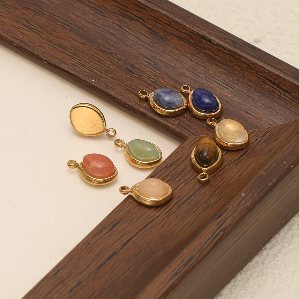 5 Stück Edelstahl-Anhänger mit kleinen Natursteinen, DIY-Zubehör für elegante Halsketten, Armbänder und Ohrringe für Mädchen. – Detail 4