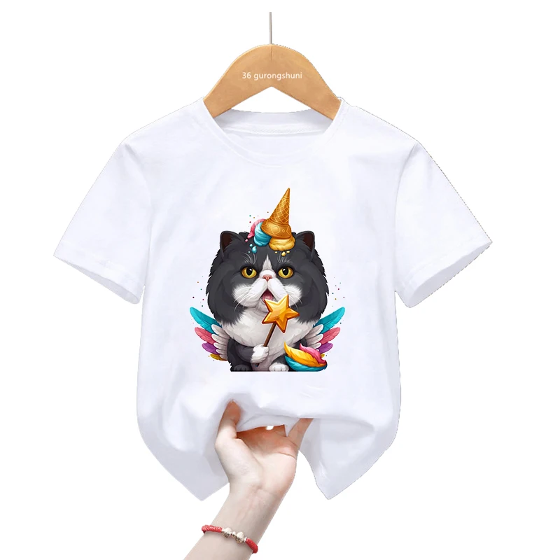 Cute Cat Dog Panda Ice Cream Unicorn Printed T Shirt For Girls/Boys Pug/Chihuahua/French Bulldog Kids Clothes Summer T-Shirt