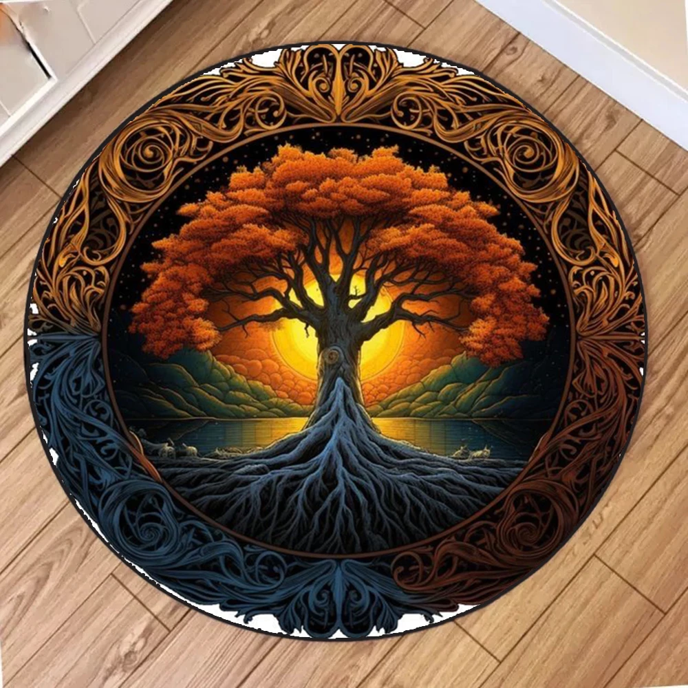 3D Carpet Abstract Tree Round Rug Living Room Decor Floormat Machine Washable Easy To Clean Study Bedroom Soft Rug Gift