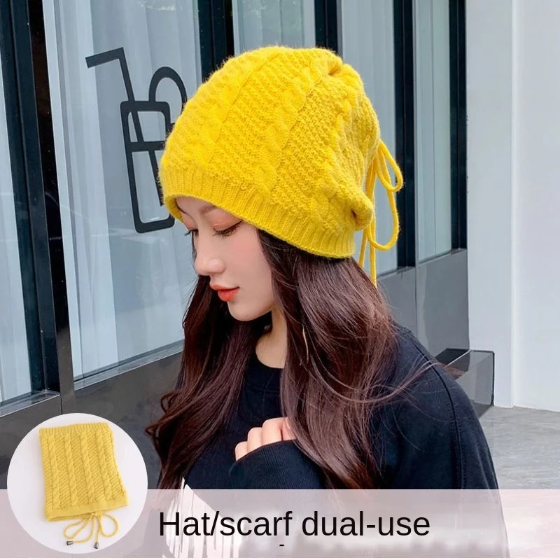 New Fashion Design Women's Beanie Cap Autumn Winter Multi-functional Balaclavas Scarf Hat Warm Hat Snood Skullie 2in1 Set