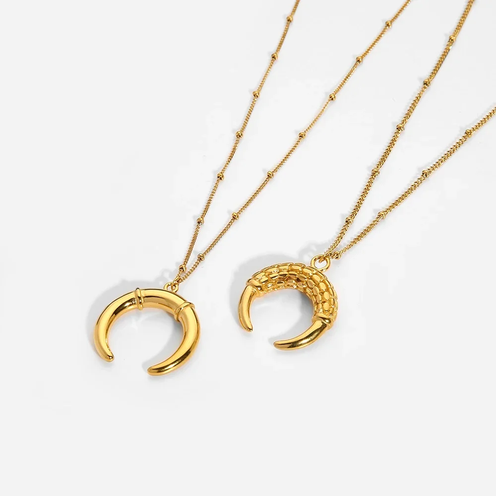

INS 18k Gold Plated Waterproof Stainless Steel Inspired Moon Horn Pendant Necklace for Women Girl Fashion Jewelry Gift