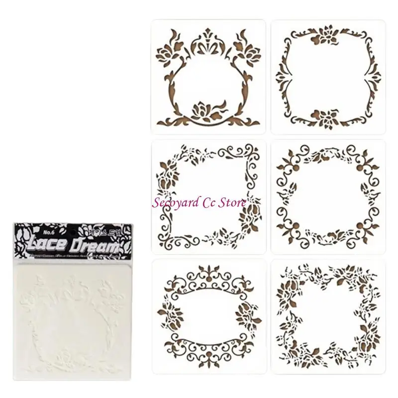 N3UC 6Pcs Washable PET Stencils 5x5Inch Hollowed Flower Drawing Templates for Painting Handmade Craft Kid Room Decoration