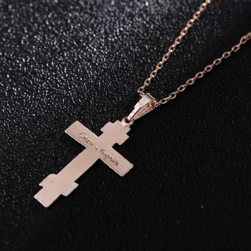 Shamty Orthodox Christianity Church Eternal Hierian Church Cross Pendant Chain Christian Jewelry Neckleace Woman Rose Gold Color