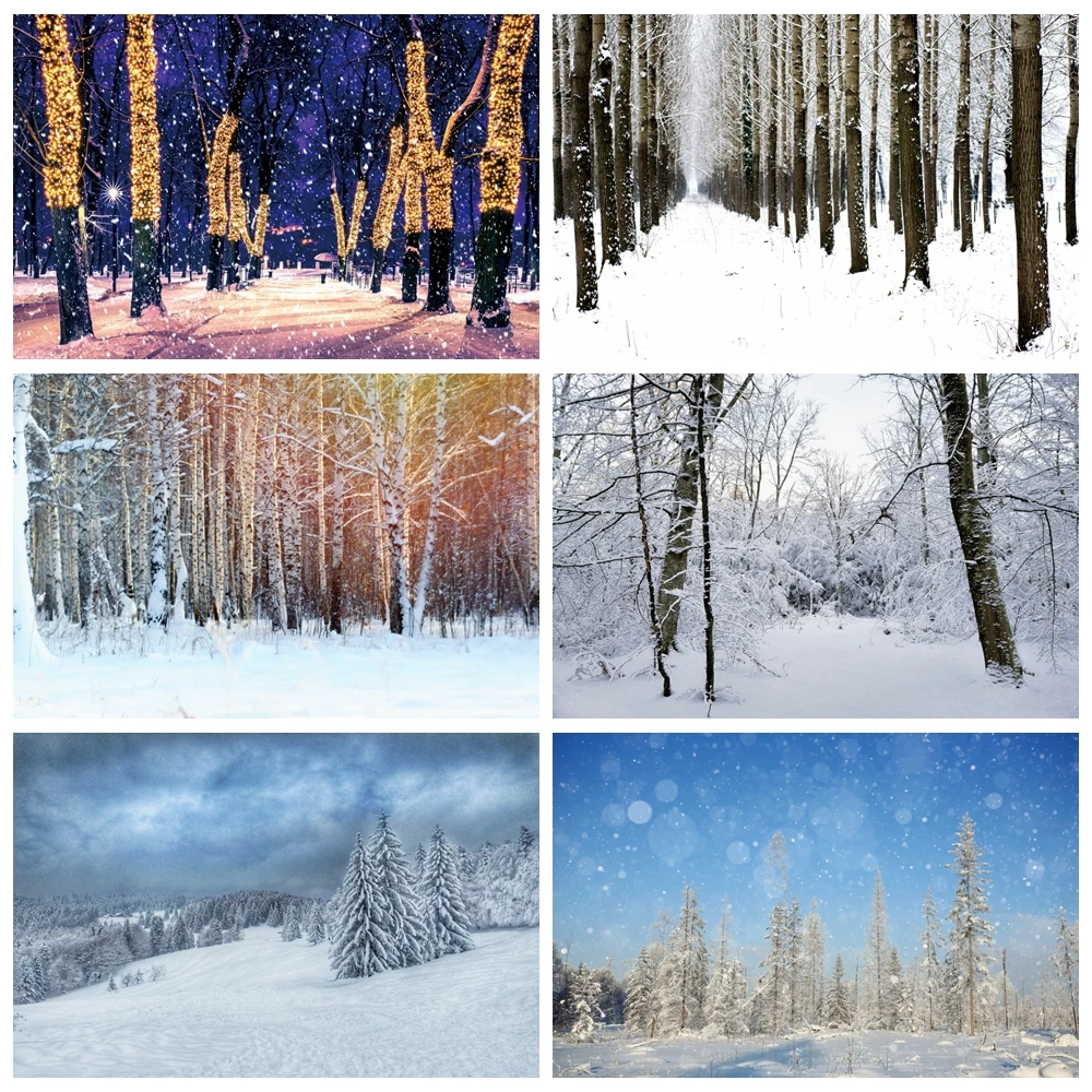 Winter Forest Landscape Photography Backdrop Snowy Christmas Pine Tree Background Natural Scene Xmas Party Wall Decoration