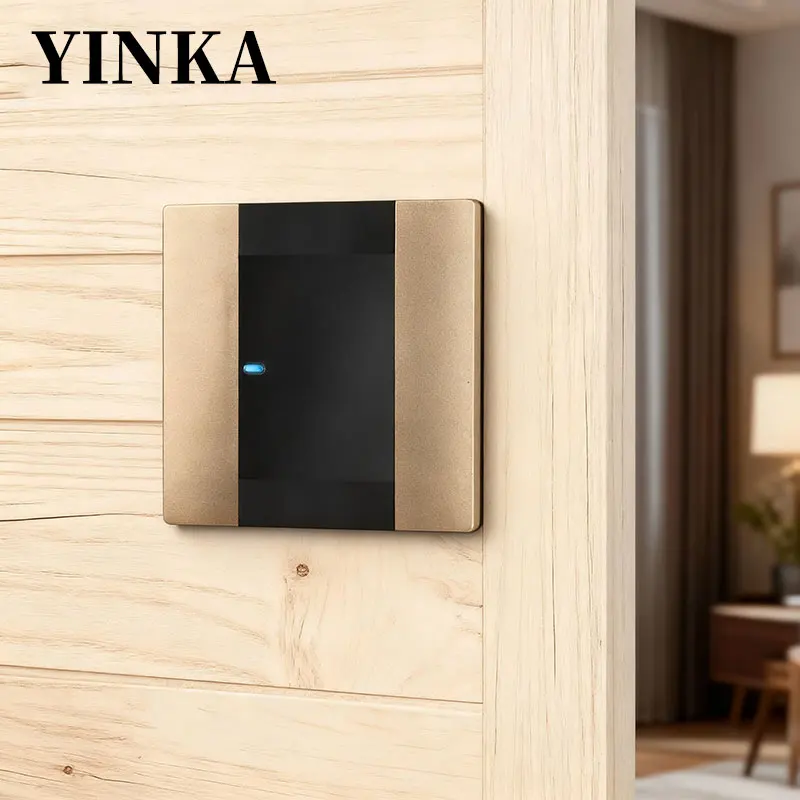 YINKA Plastic Panel Home Self-resetting Wall Light Switch Two-color Splicing 1 2 3 4 Gang /1 2 Way LED Indicator 220v 86mm*86mm