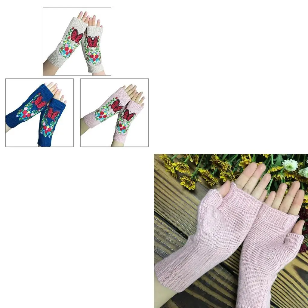 

Вязаные полупальцевые перчатки в богемном стиле для бабочек, теплые перчатки длиной до запястья, мягкие теплые перчатки