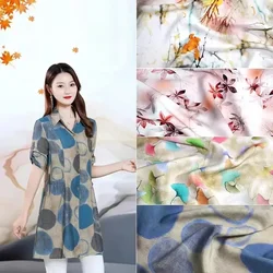 Summer Rayon Fabric Printed Flowers By The Meter for Dress Clothing Pajamas Diy Cheongsam Sewing Smooth Opaque Cloth White Blue