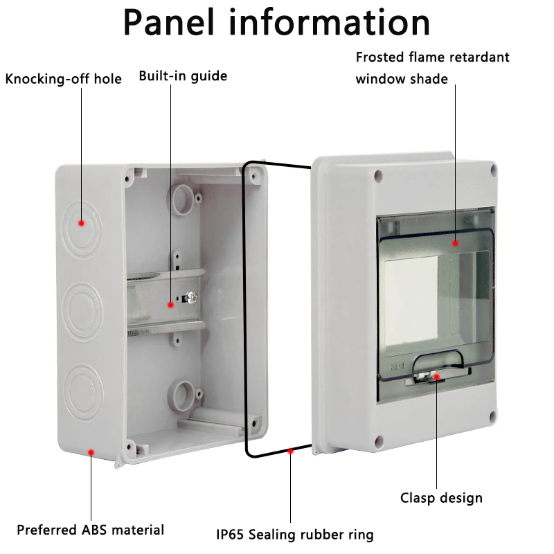Transparent plastic outdoor electrical IP65 waterproof distribution box with 5/8/12/15/18/24 circuits