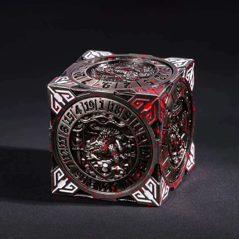 مكعب نرد دوار معدني 7 في 1 نرد متعدد السطوح DND فريد من نوعه مع إغاثة ثلاثية الأبعاد لملحقات RPG لسطح الطاولة الخيالية D&D