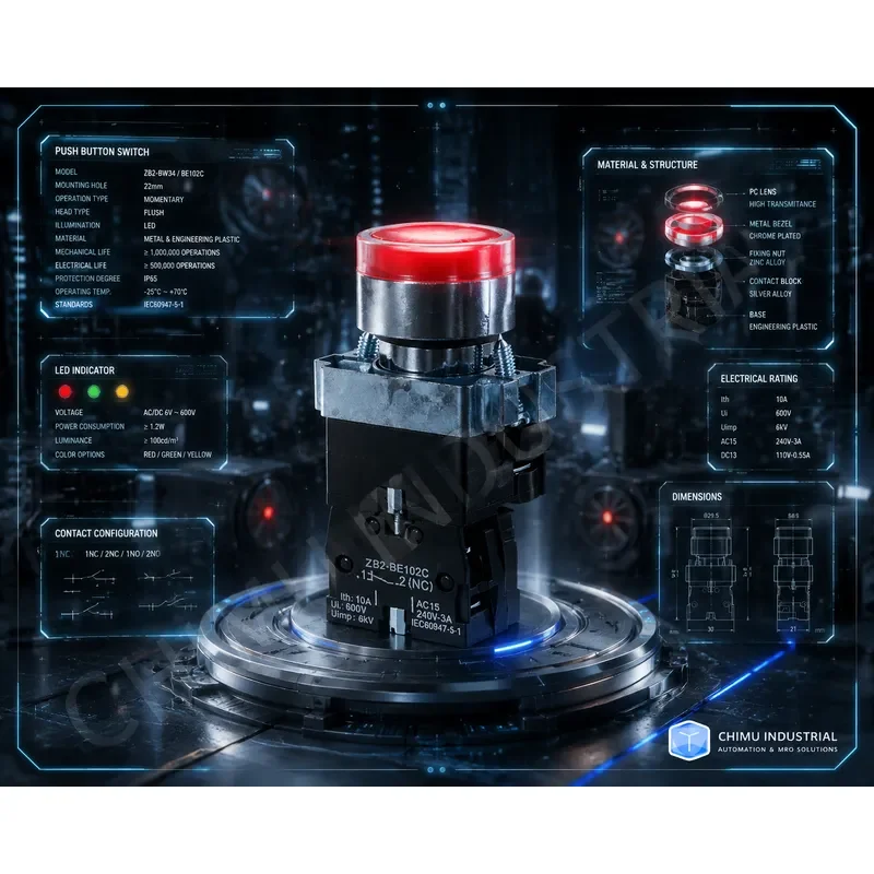 【CHIMU INDUSTRIAL】 for XB2-BW3462 BW3361 LED Push Button Switch Self-Resetting 24V 220V 380V view 3