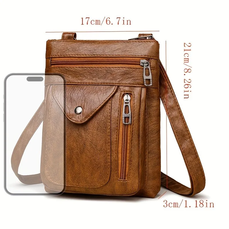 Vintage Women's Leather Crossbody Bags, Fashion Multi-layer Shoulder Bag, Suitable for Commuting, Banquets and Other Occasions