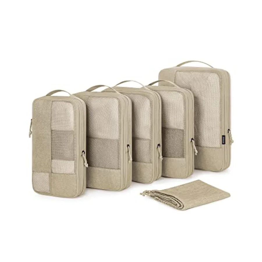 

Compression Packing Cubes for Travel 6 Set Khaki Compression Travel Cubes Suitcase Organizer for Carry on Suitcases with Shoe B