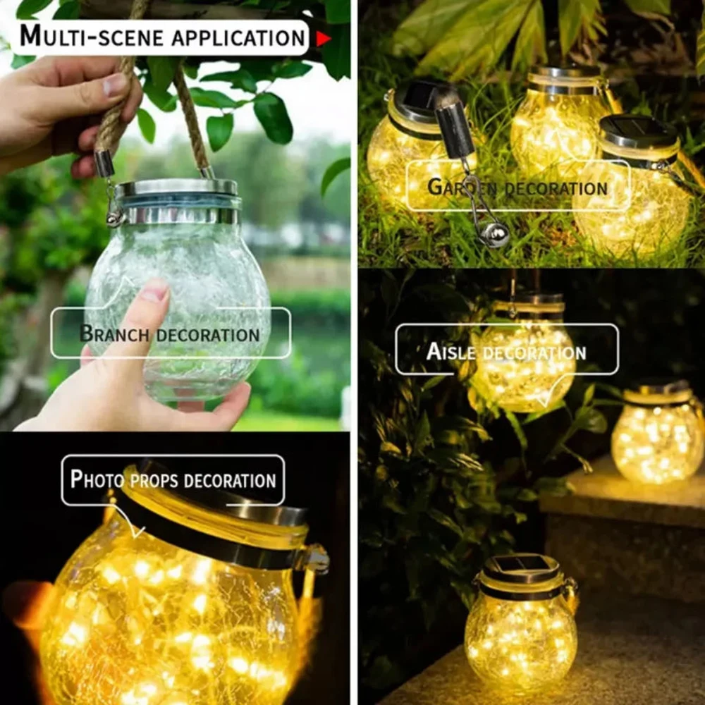Solar Led Garden Lamp Christmas Decoration Street Outdoor Hanging Night Lights Cracked Glass Wishing Light