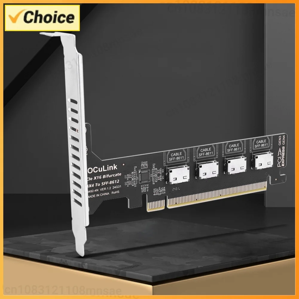 PCIE 4.0 X16 To 1/4Port OCulink SFF-8612 Split Bifurcation Card PCI Express GEN4 64Gb 1/4X SFF-8612 SFF-8611 Internal Adapter