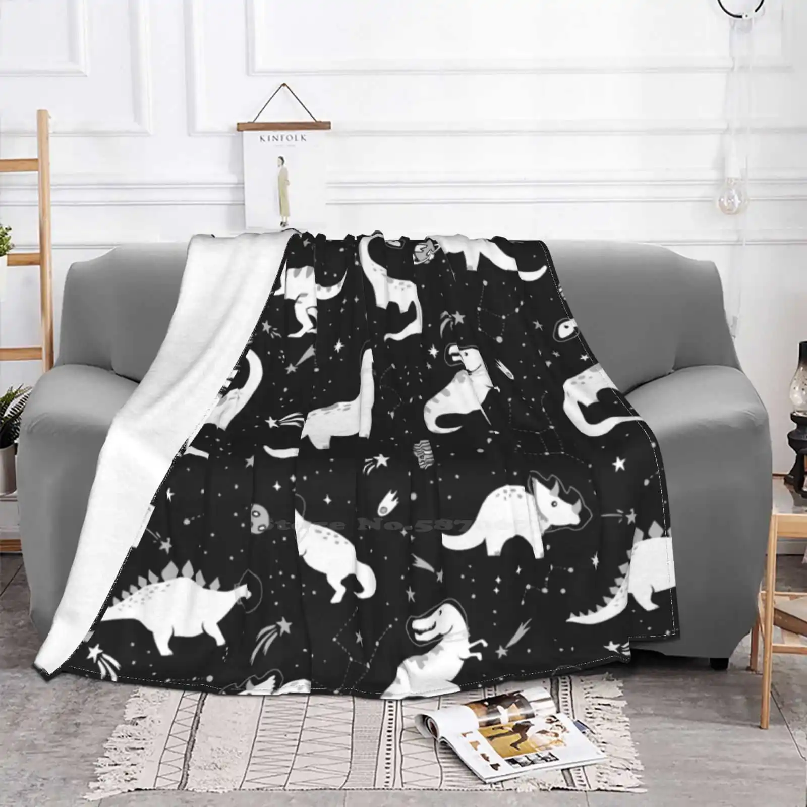 Space Dinosaurs Best Selling Room Household Flannel Blanket Dinosaur T Rex Astronaut Outerspace Outer Space Stars Shooting Star