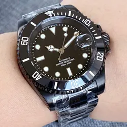 Tandorio 24 Jewel NH35 Mechanical Black PVD Case 40mm Dive Watch Men 200M Waterproof Lume Sapphire Stainless Steel Bracelet