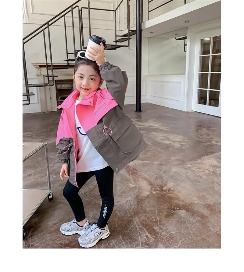 Girls Trends Autumn Jackets Kids 2024 New Fashion Spring Outerwear Children Casual Trench Coats Teenager Hooded Clothing